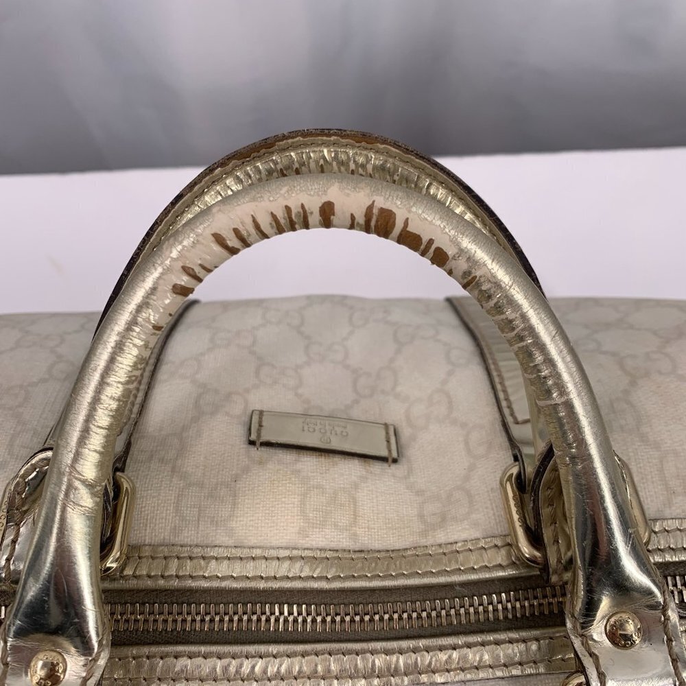 Authentic Vintage GUCCI Joy Boston Ivory & Gold GG Coated Canvas Medium Satchel - Picture 6 of 15